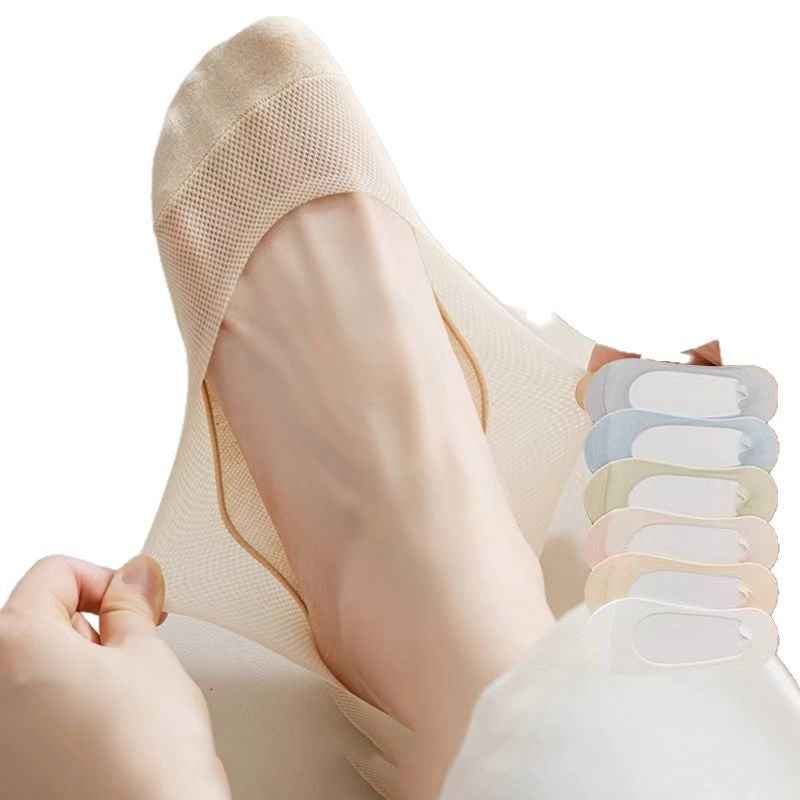Combed Cotton Women's Boat Socks Summer Thin Non-slip Non-falling Mesh Invisible Socks Cotton Bottom High Heels Shallow Mouth Socks