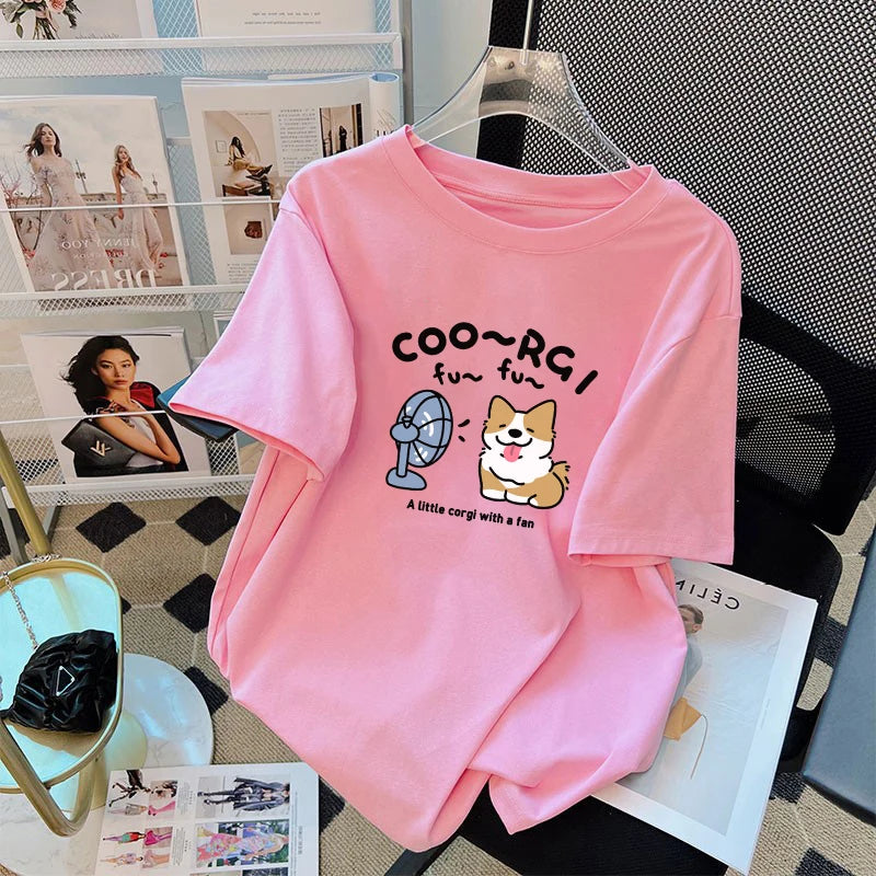 Soft Cuteness Alert Korean Style T Shirt Cute Fun Pattern Print Loose Short Sleeve White Top for Women Casual Summer Clothing