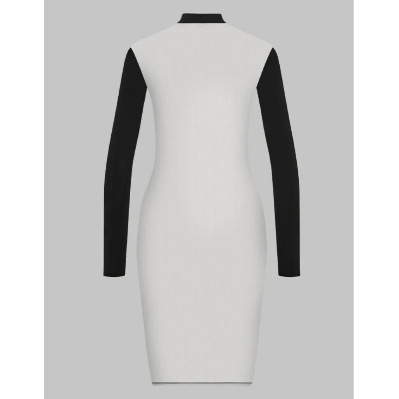 2026 New Style European-style Cool Girl Style Net Sash Patchwork Long-Sleeved Dress - Sexy and Form-Fitting A-line Design