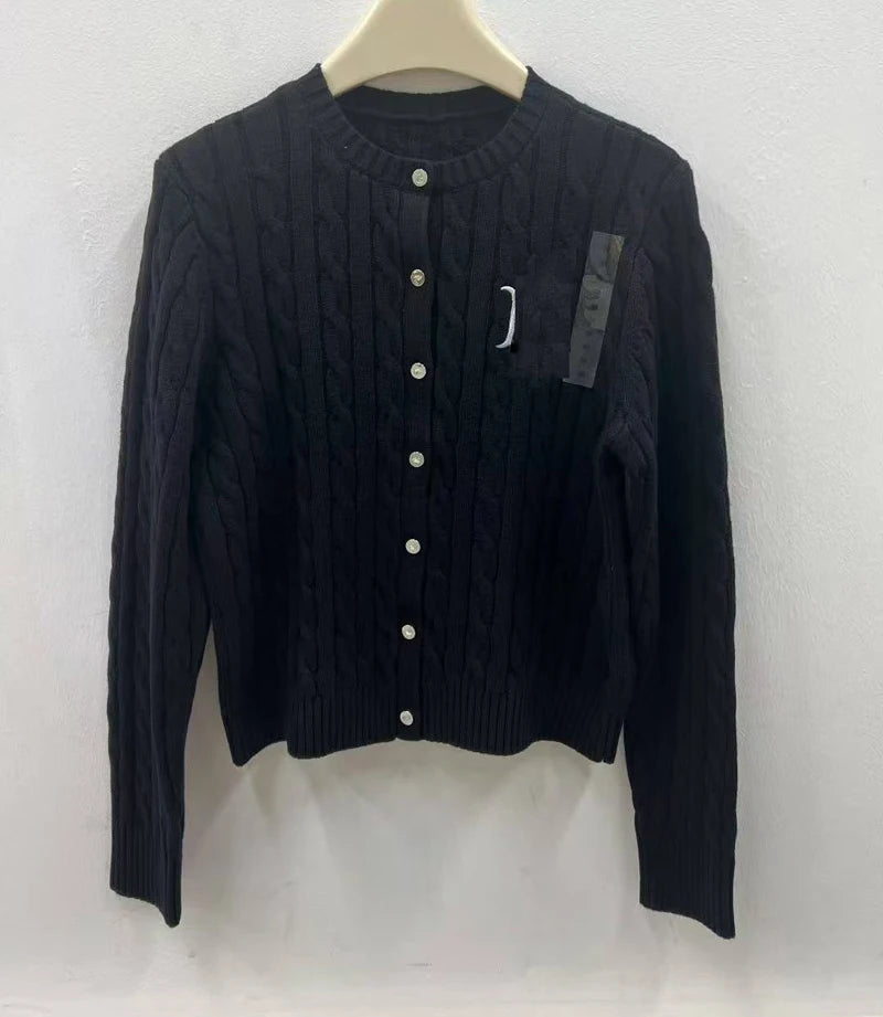 New French collegiate twist sweater knitted cardigan autumn and winter round neck slim slim design long-sleeved top