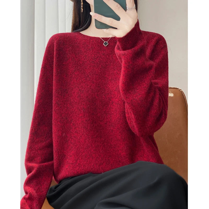 Women Cashmere Sweater 100% Merino Wool Pullover Autumn Winter O-Neck Jumper Basic Casual Knitwear Tops Solid Color Clothing