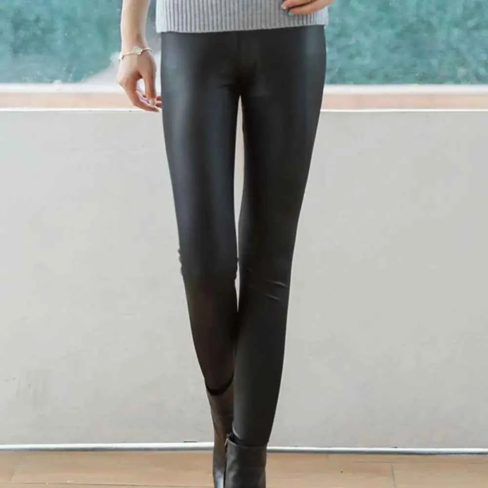 Casual Women Pants Pencil Skinny High Waist Faux Leather Black Women Pants for Work Fashion High Waist Leather Legging