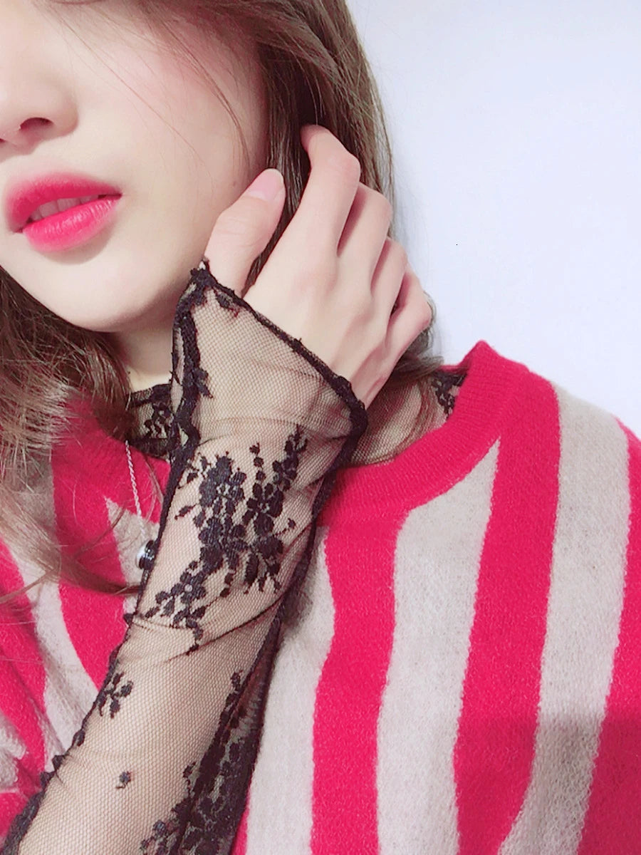 Sexy Women See Through Transparent Mesh Tops Long Sleeve Sheer Slim Ladies Turtleneck ds503