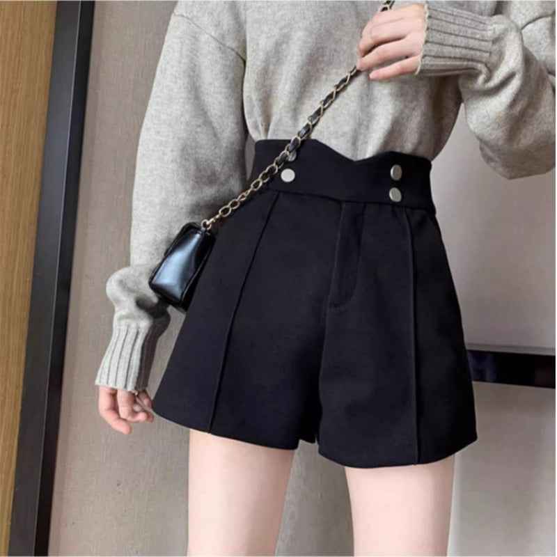 Autumn and Winter New Fashion High Waist Wide Leg Outer Wear Boots Pants for Children and Students Korean Style Loose Thickened Woolen Shorts Trendy