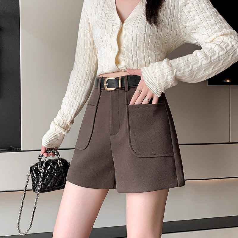 Elegant Versatile Wide Leg Woolen Shorts Women's Autumn and Winter 2024 New Winter High Waist A- Shaped Straight Casual Boots Pants