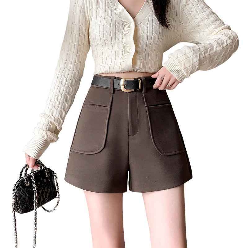 Elegant Versatile Wide Leg Woolen Shorts Women's Autumn and Winter 2024 New Winter High Waist A- Shaped Straight Casual Boots Pants