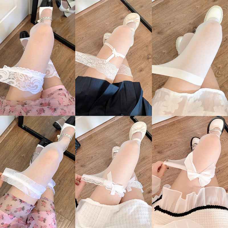 Jk Japanese-Style White Sheer Stockings for Women, Pure Desire Bare-Leg Artifact, Summer Thin Pineapple Stockings, Anti-Snag Black Pantyhose