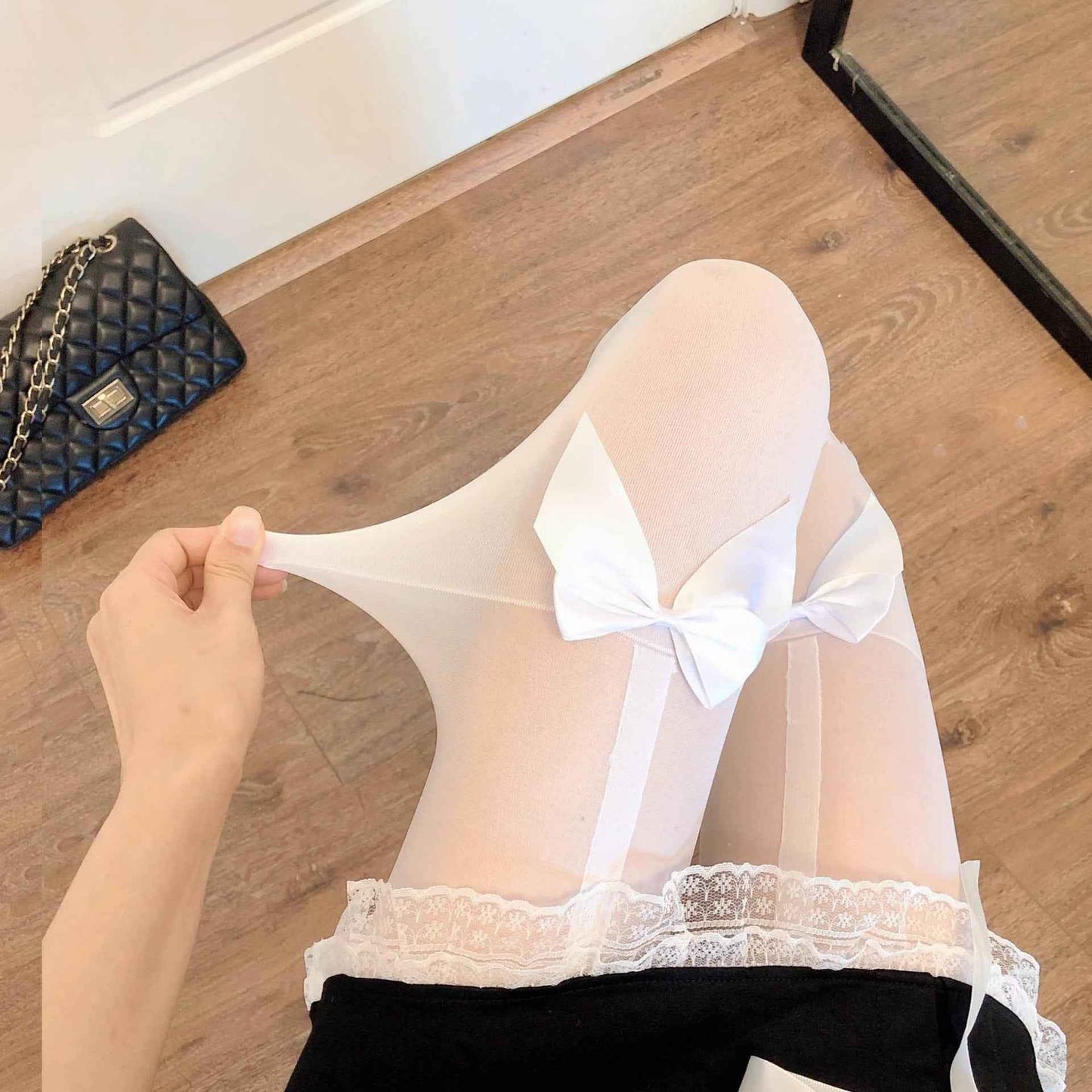 Jk Japanese-Style White Sheer Stockings for Women, Pure Desire Bare-Leg Artifact, Summer Thin Pineapple Stockings, Anti-Snag Black Pantyhose