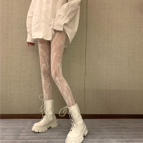 Japanese-Style Fishnet Stockings, Anti-Snag Thin Spring/Summer Women's Heart-Patterned Black Long Pantyhose, Jk Tights Wholesale