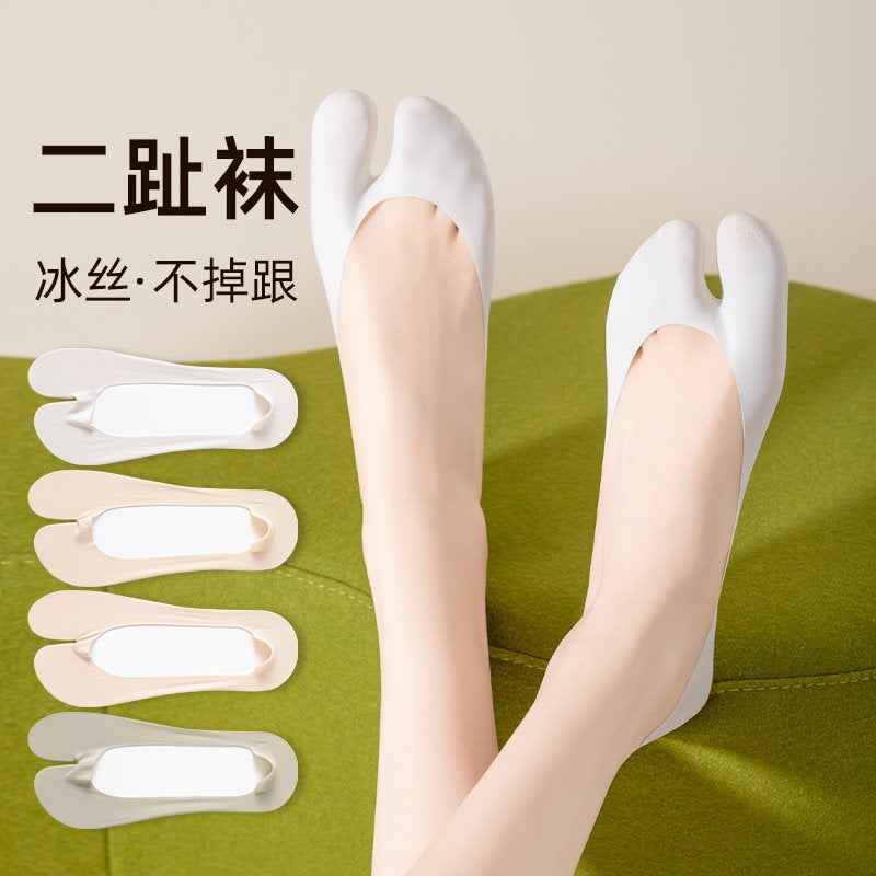 Split-Toe Socks, Summer Thin Boat Socks for Women, Non-Slip, No-Show, Cotton-Soled, Two-Toe Invisible Ice Silk Socks, Zhuji Socks Wholesale