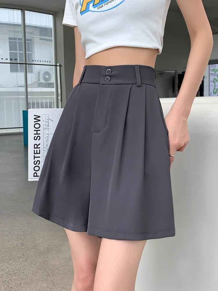 Vintage Five-point Pants Women's 2024 Autumn Suit Shorts High Waist Loose Straight Casual Wide-leg A- shaped Five-point Pants