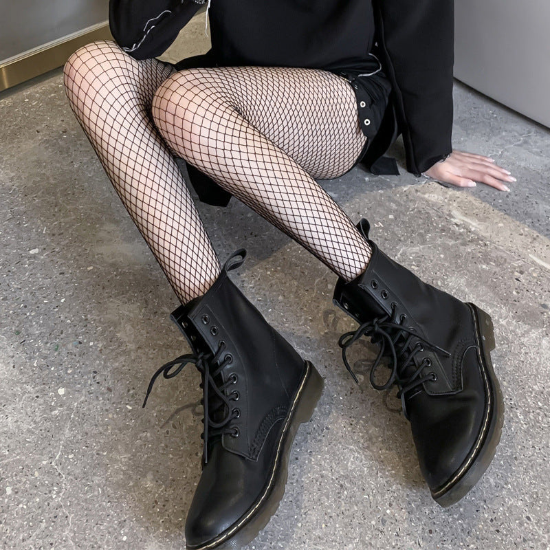 Japanese-Style Fishnet Stockings, Anti-Snag Thin Spring/Summer Women's Heart-Patterned Black Long Pantyhose, Jk Tights Wholesale
