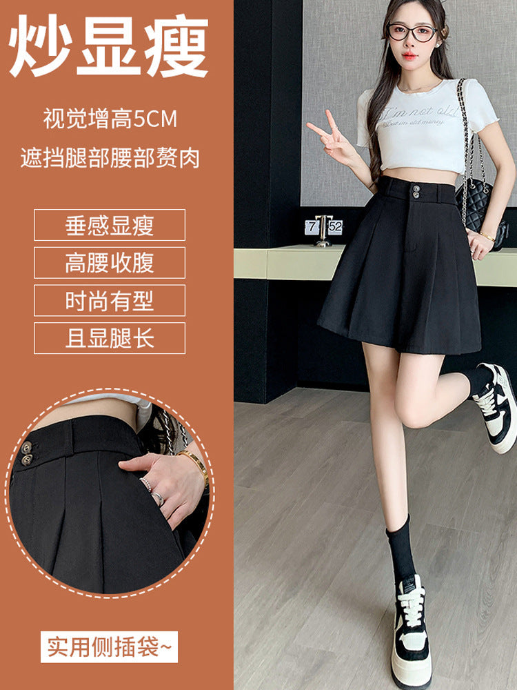 New Casual Autumn Suit Shorts Women's High Waist Slimming Loose Black Year Five Wide Leg 2024 Pleated Skirt Pants