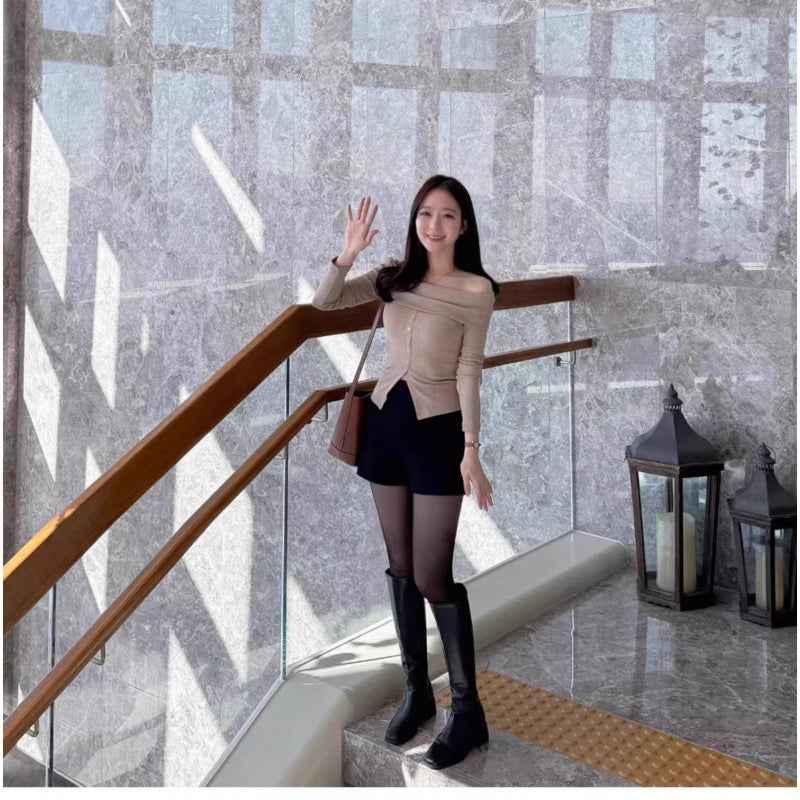 Black Woolen Shorts Women's Autumn and Winter 2024 New High Waist Slimming Hot Girl's Hip-wrap Pants Tight Casual Outwear Pants