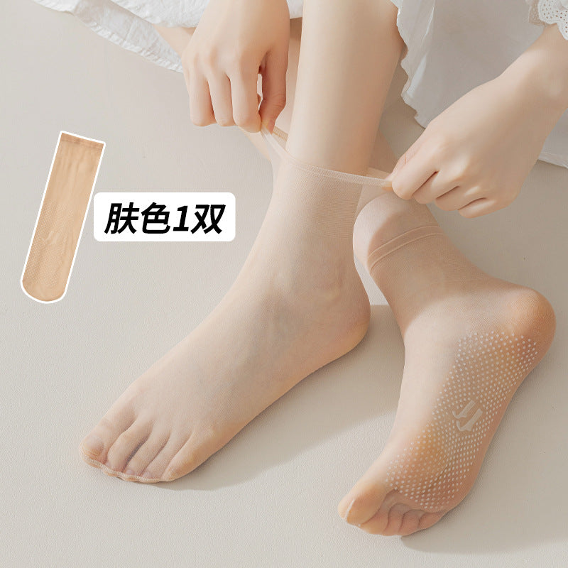Non-slip short stockings ultra-thin summer stockings anti-snag silk crystal socks dispensing steel stockings flesh-colored socks women's socks