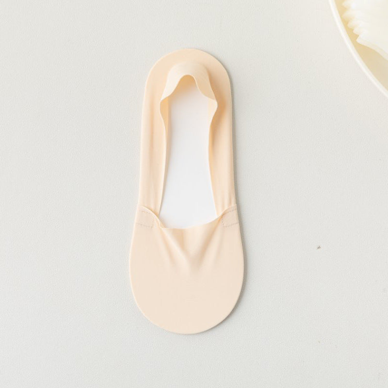 Women's Summer Thin Boat Socks, Solid Color, Low-Cut Invisible Socks, Silicone Non-Slip, Anti-Drop, Short Tube Seamless Cotton Socks