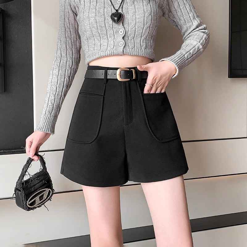 Elegant Versatile Wide Leg Woolen Shorts Women's Autumn and Winter 2024 New Winter High Waist A- Shaped Straight Casual Boots Pants
