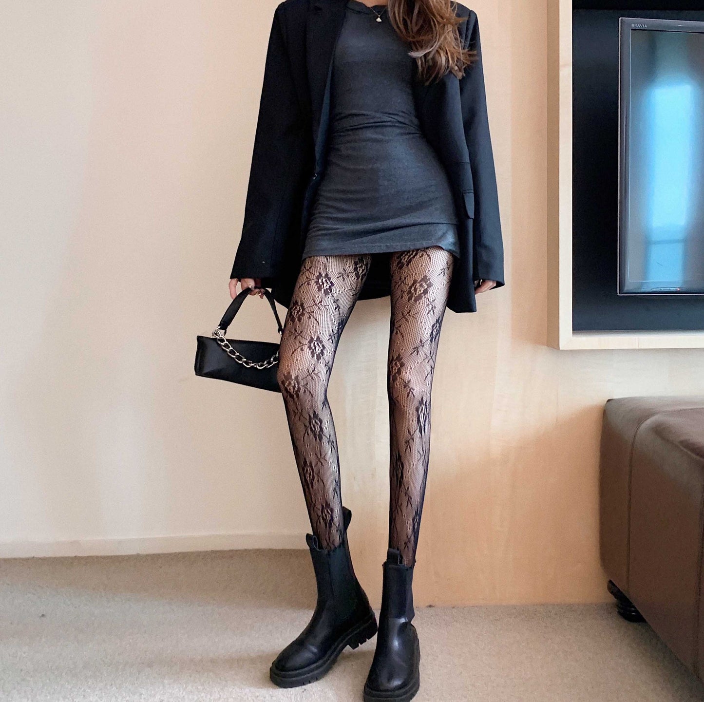 Guangzhou Baihui women's fishing net socks anti-hook silk thin love black silk long one-in-one socks European and American jk pantyhose wholesale