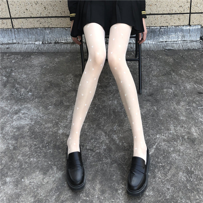 Japanese-Style Fishnet Stockings, Anti-Snag Thin Spring/Summer Women's Heart-Patterned Black Long Pantyhose, Jk Tights Wholesale