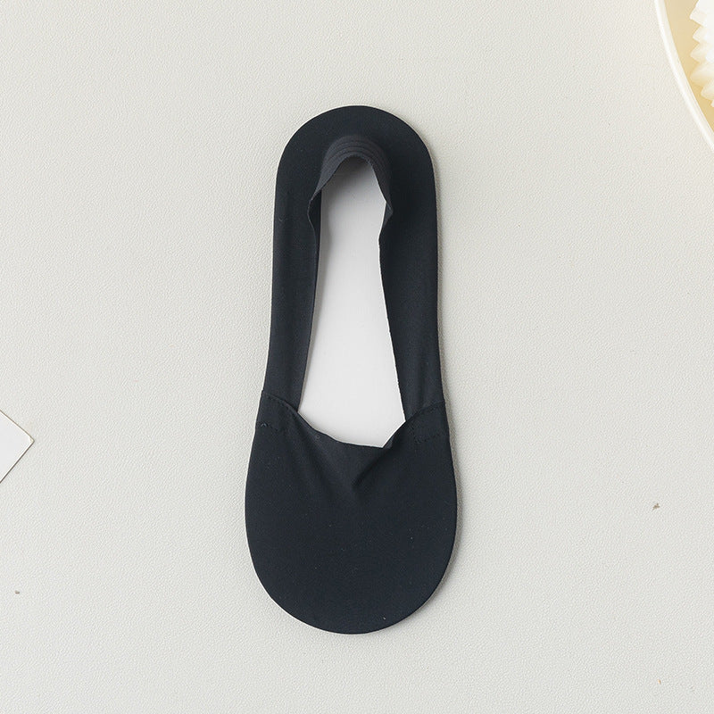 Women's Summer Thin Boat Socks, Solid Color, Low-Cut Invisible Socks, Silicone Non-Slip, Anti-Drop, Short Tube Seamless Cotton Socks