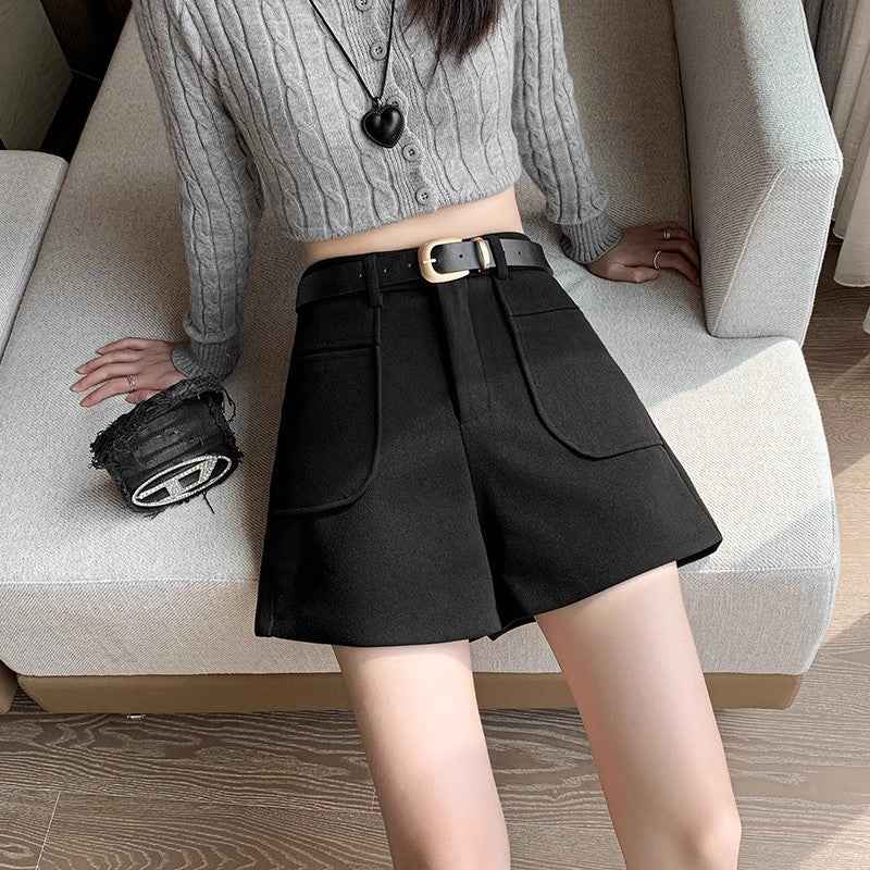 Elegant Versatile Wide Leg Woolen Shorts Women's Autumn and Winter 2024 New Winter High Waist A- Shaped Straight Casual Boots Pants