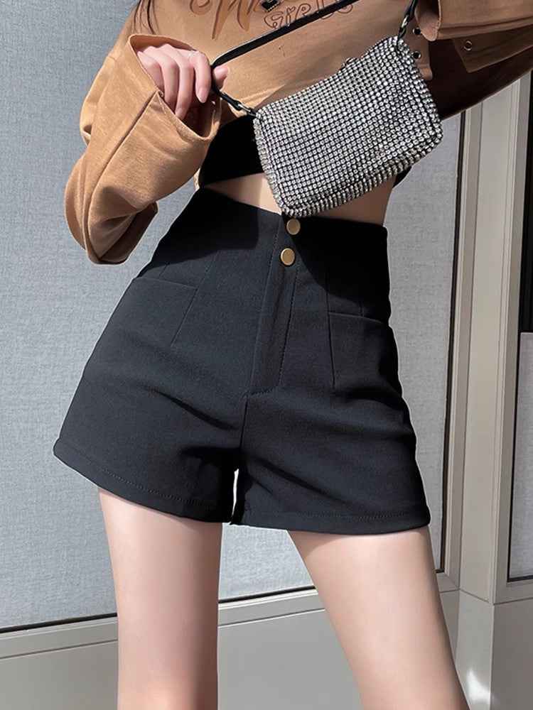 High Waist Black Woolen Shorts fleece-lined Women's Autumn and Winter 2024 New Slimming Outer Wear A- Shaped Bottoming with Boots