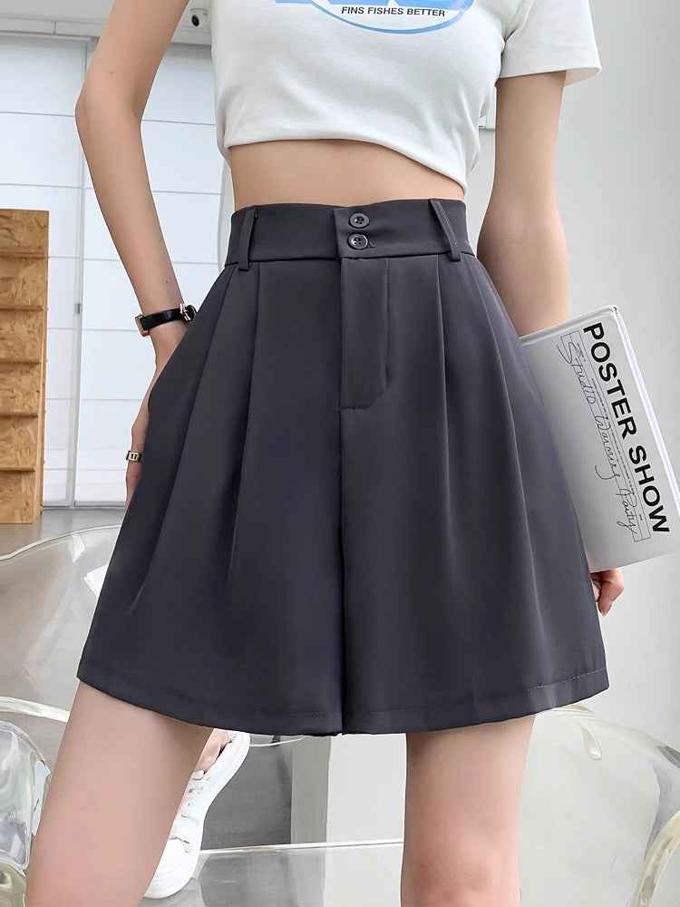Vintage Five-point Pants Women's 2024 Autumn Suit Shorts High Waist Loose Straight Casual Wide-leg A- shaped Five-point Pants