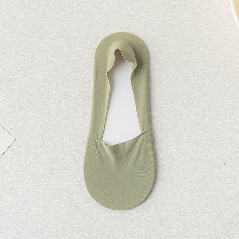 Women's Summer Thin Boat Socks, Solid Color, Low-Cut Invisible Socks, Silicone Non-Slip, Anti-Drop, Short Tube Seamless Cotton Socks