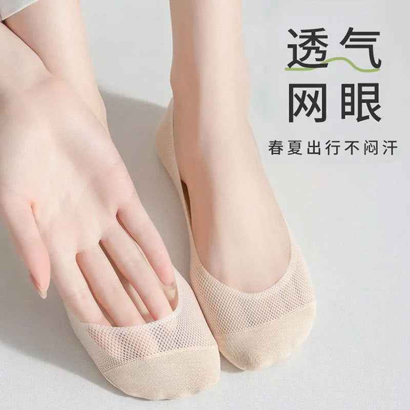[Factory Direct Sales] Women's Summer Thin Mesh Breathable Shallow Mouth Silicone Non-Slip Invisible Socks Cotton Bottom Boat Socks