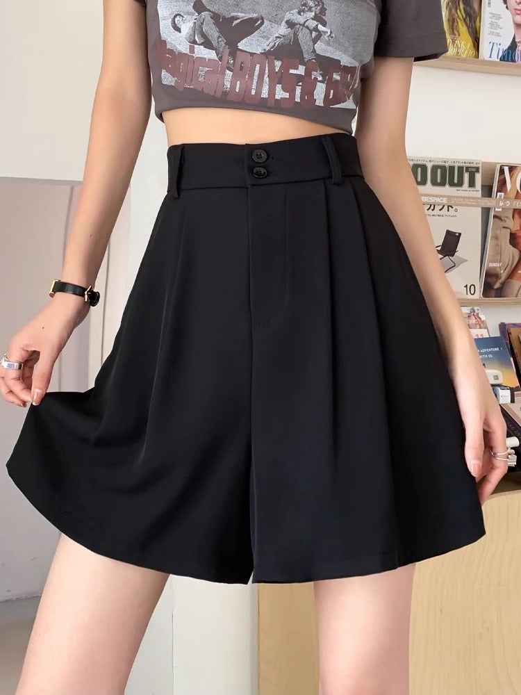 Vintage Five-point Pants Women's 2024 Autumn Suit Shorts High Waist Loose Straight Casual Wide-leg A- shaped Five-point Pants