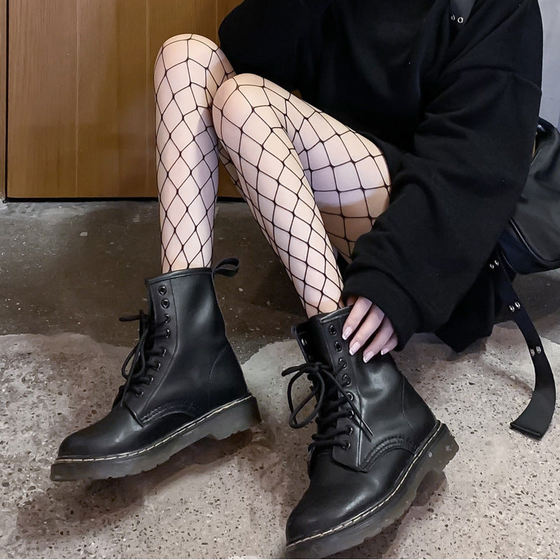Japanese-Style Fishnet Stockings, Anti-Snag Thin Spring/Summer Women's Heart-Patterned Black Long Pantyhose, Jk Tights Wholesale