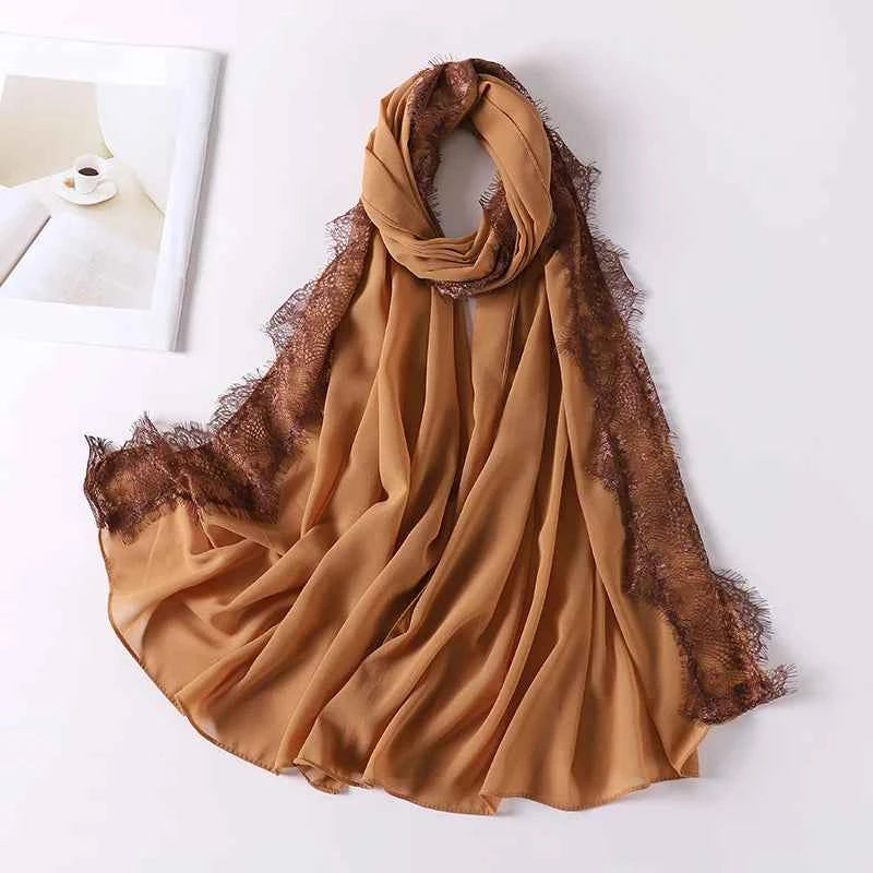 Muslim Soft Lace Hijab lslamic Plain Scarf Premium Chiffon Scarf Shawl Turban Headwraps Headband Foulard Wedding Style