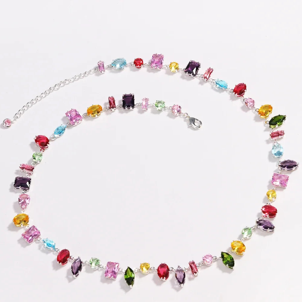 18K Gold Plated Colorful Crystal Zircon Necklace
