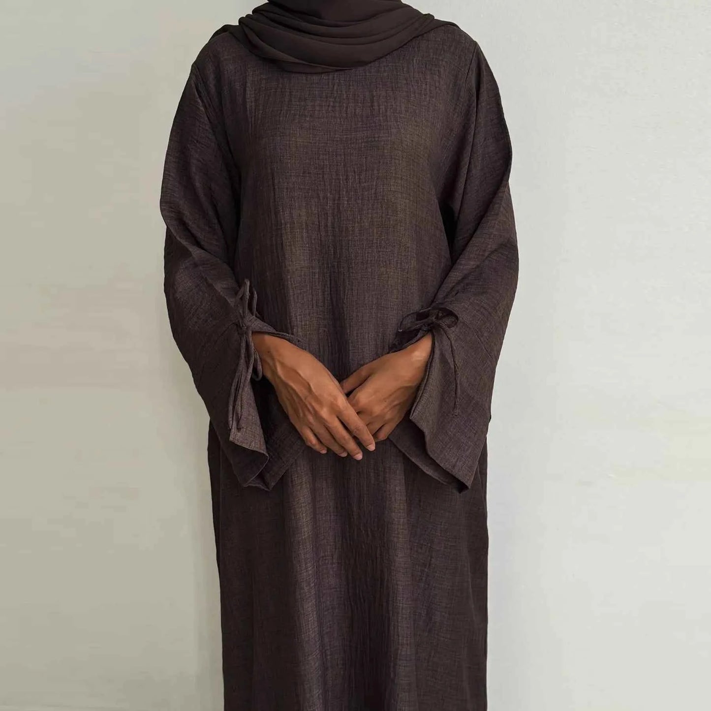 Extra-Loose-Fit Closed Abaya Dress, Drop Shoulder Slit Cuff A-Line Muslim Women Dress, Ramadan Eid Dubai Hijabi Islamic Clothing
