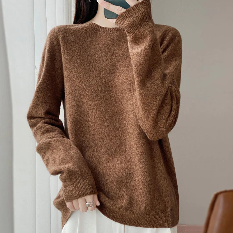 Women Cashmere Sweater 100% Merino Wool Pullover Autumn Winter O-Neck Jumper Basic Casual Knitwear Tops Solid Color Clothing