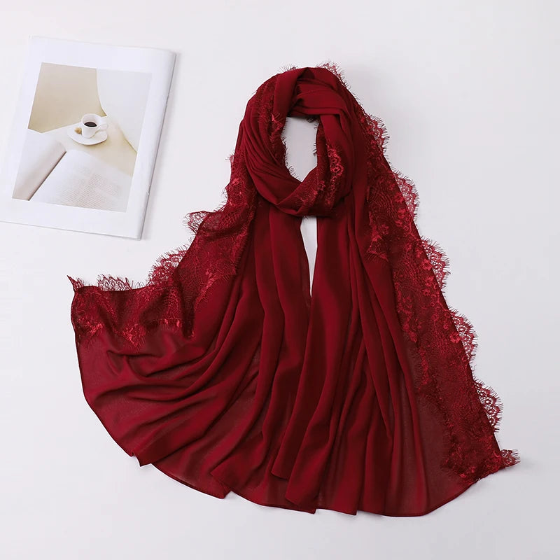 Muslim Soft Lace Hijab lslamic Plain Scarf Premium Chiffon Scarf Shawl Turban Headwraps Headband Foulard Wedding Style