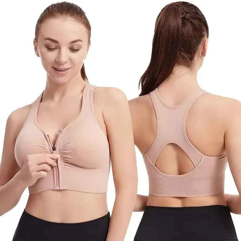 Women's sports bra fitness top front zipper design sports vest fashionable bra yoga gym sports bra