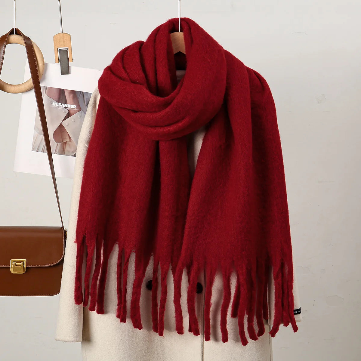 Winter Scarf for Women Cashmere Warm Solid Pashmina Blanket Wraps Female Thick Soft Tassel Shawl Long Poncho Echarpe 245*40cm