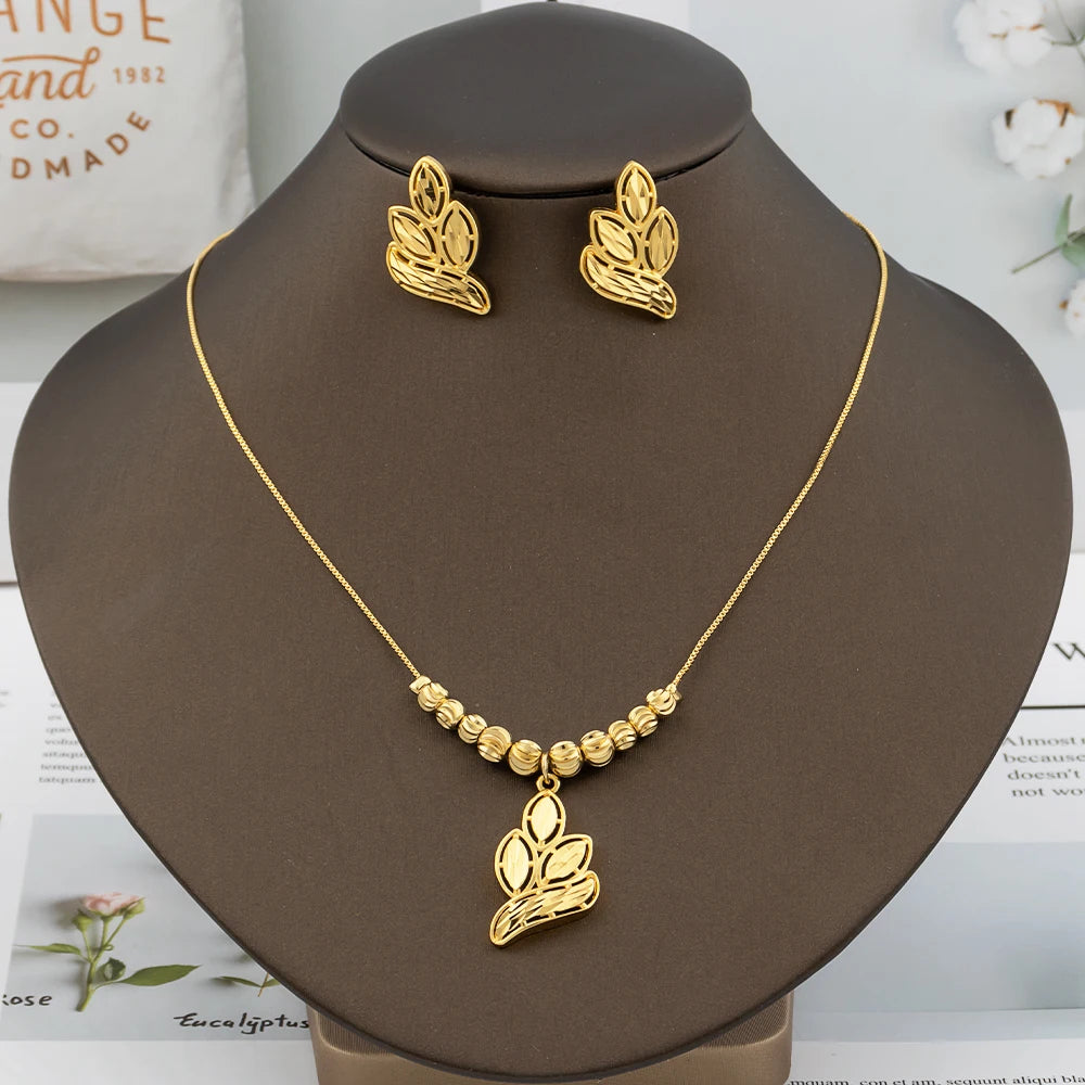 Italy Luxury Design Gold Plated Jewelry Set for Women Trendy Dubai Geometric Earrings Necklace New Jewelery Vintage Accesories