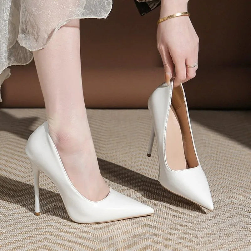 Heels for Women 2026 Trend Leather Luxury Red White High Heels 12cm Pointed Toe Stiletto Pumps Elegant Sexy Party Wedding Shoes