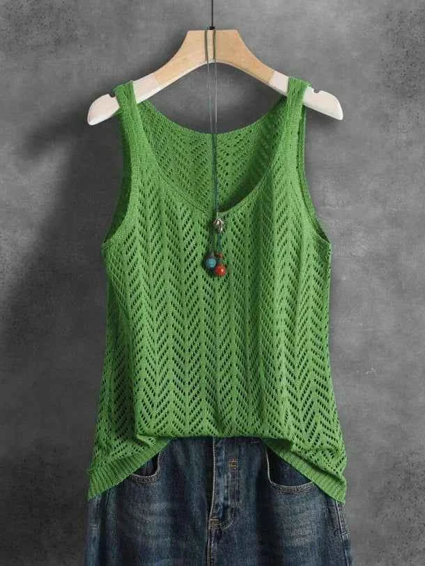 Ladies Elegant Solid Color Knitted Vest Summer Thin Layer Short Outerwear Tank Top Suitable for Denim Jeans