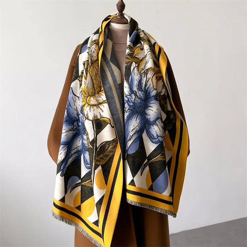 Luxury Winter Cashmere Scarf Women 2024 Design Warm Pashmina Blanket Poncho Scarves Female Shawl Wraps Thick Foulard Bufanda