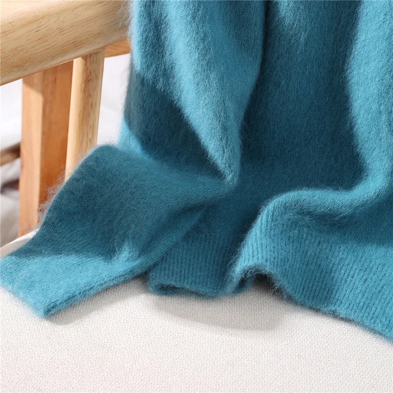 Autumn Winter New Mink Cashmere Sweater Women's Half-Height Color Matching Knitted Pullover Casual Padded Wool Bottoming Coat