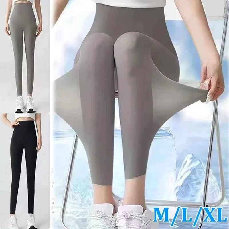 Summer Sunscreen High Waist Leggings Women Silky Ice Cooling 4-Way Stretch Capri Trousers Tummy Control Yoga Pants