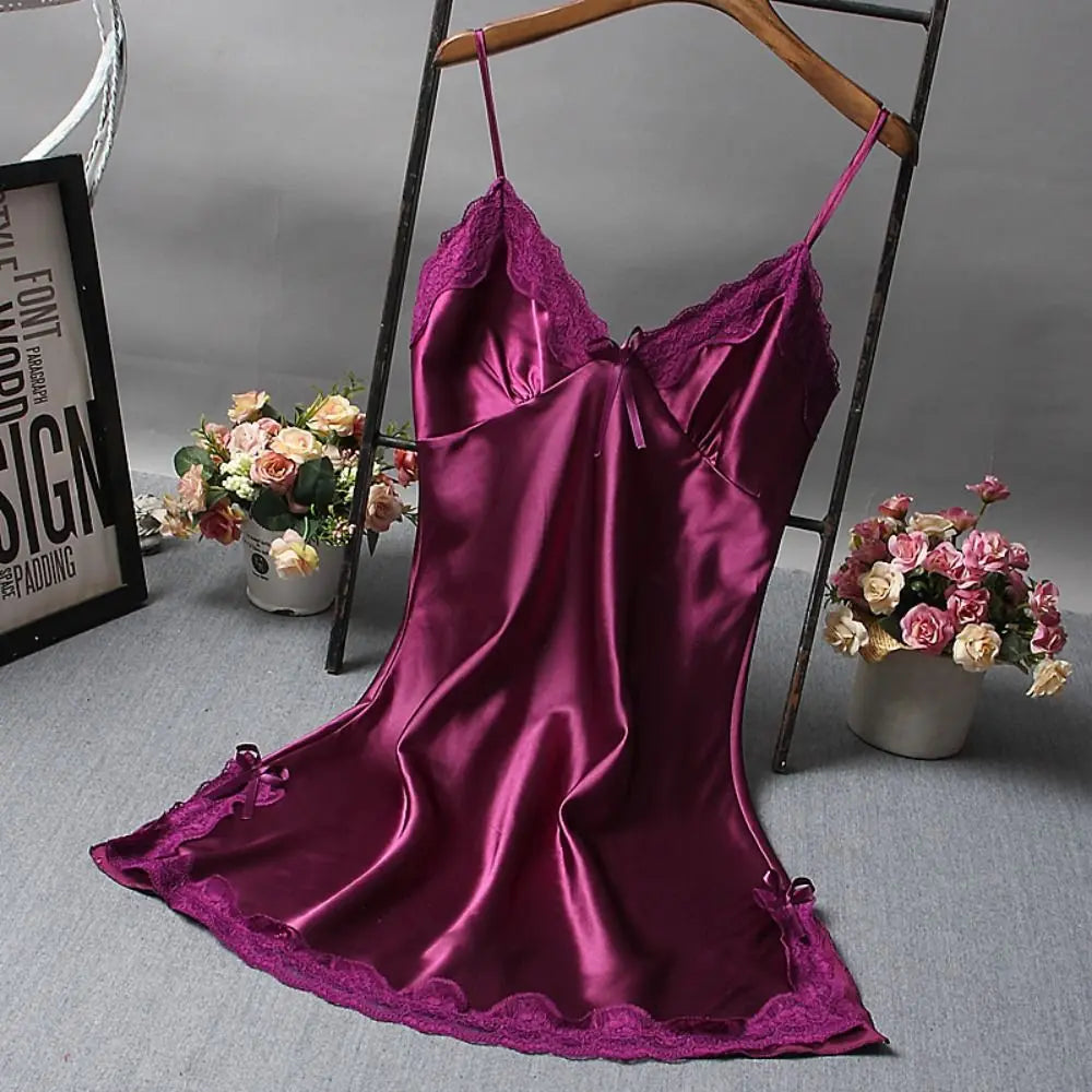 Cute Lace Camisola Patchwork Women's Nightgowns Lingerie Nighty Bowknots Nightwear Women