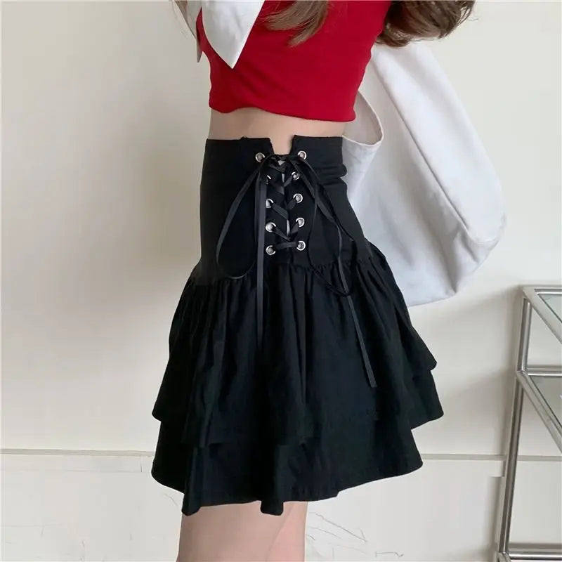 Black Bandage Skirts Women Streetwear High Waist Y2k Females Kawaii All-match New Arrival Harajuku Summer Above Knee Korean Chic