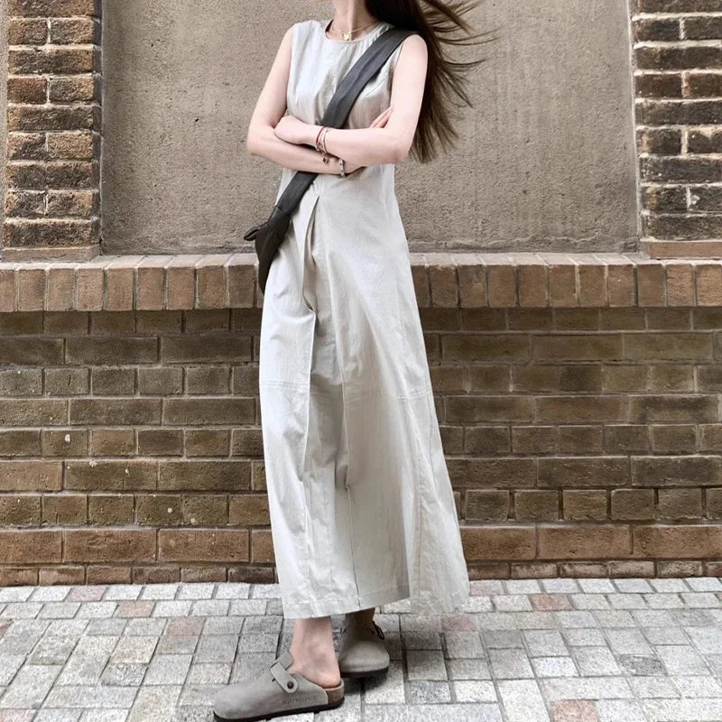 Casual Loose Simple Basic Woman Dress Black Beach Sleeveless Dresses Female Chicly French Summer New Solid Color Women Dress
