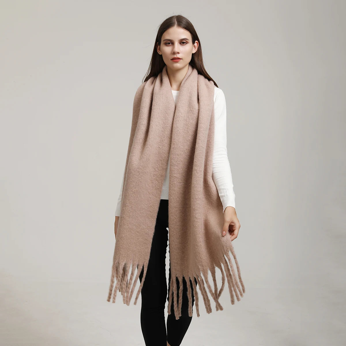 Winter Scarf for Women Cashmere Warm Solid Pashmina Blanket Wraps Female Thick Soft Tassel Shawl Long Poncho Echarpe 245*40cm