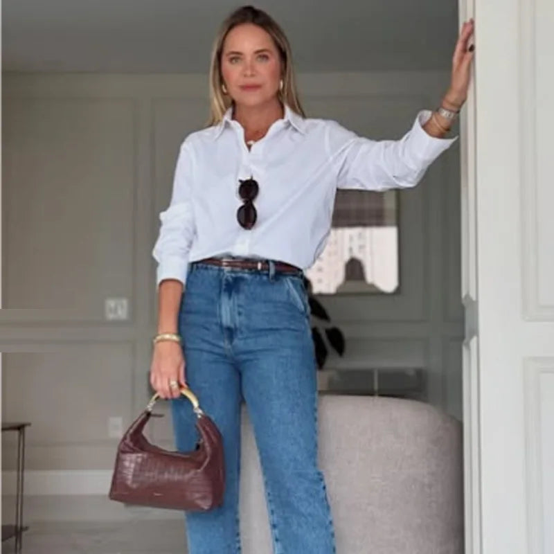 HXAO Woman 2025 Oversized Shirts & Blouses Spring Summer 2025 Woman Elegant Button Up Long Sleeve Blouses Fashion Plus Size Tops