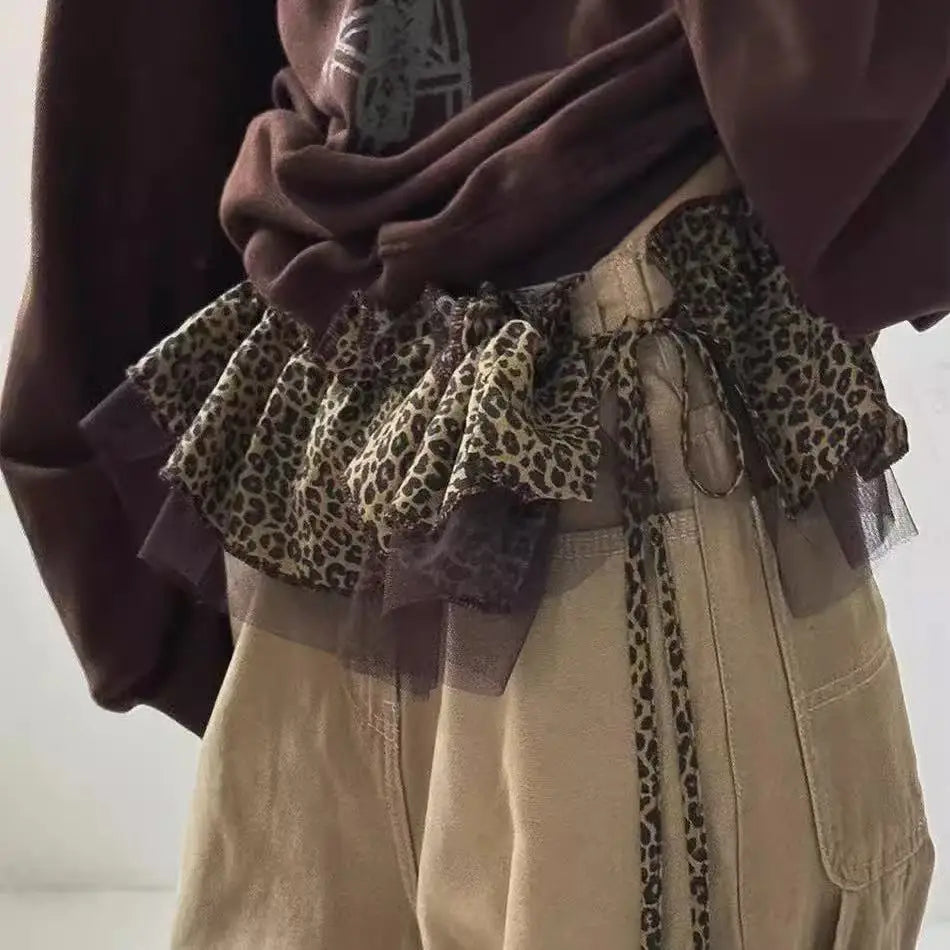 Hollow Out Irregular Lace Skirts Chic Lace-up Design Stacked Layered Feeling Mesh Apron Vintage Women Y2k White Jacquard